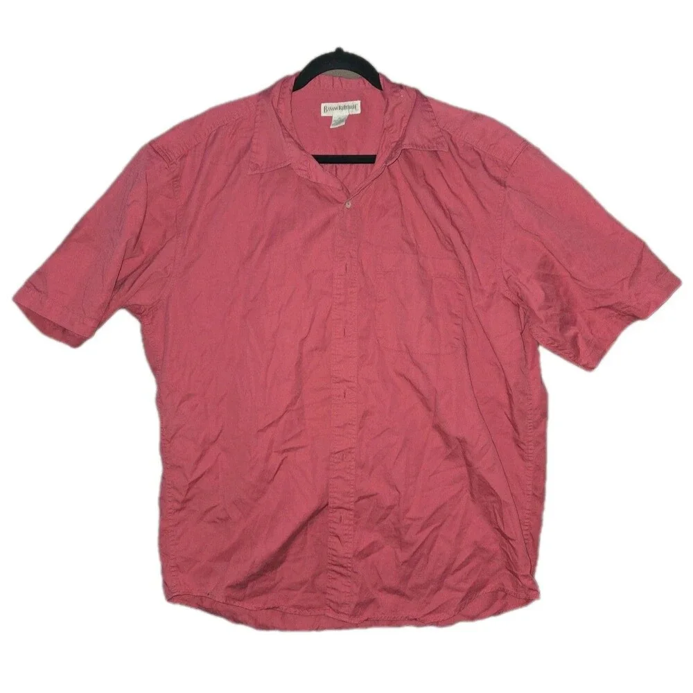 Banana Republic Button Up Mens Size XL Red Short Sleeve RN 54023